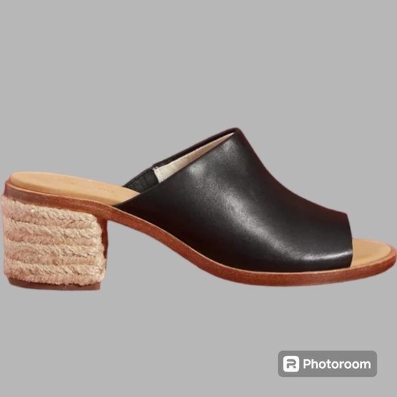 🎈🆕NWT Soludos Capri Mule Black Leather Heeled Slide Sandals Open Toe MSRP $80 - Picture 2 of 5